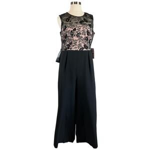 JS Collections Women's Jumpsuit Size 18 Black Sequined Crepe Wide Leg Pant
